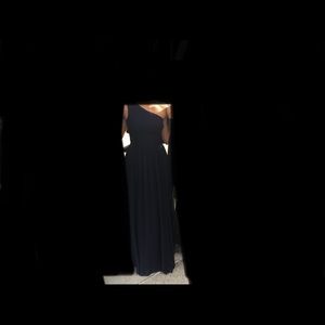 One shoulder womens Navy blue long dress. size 4.